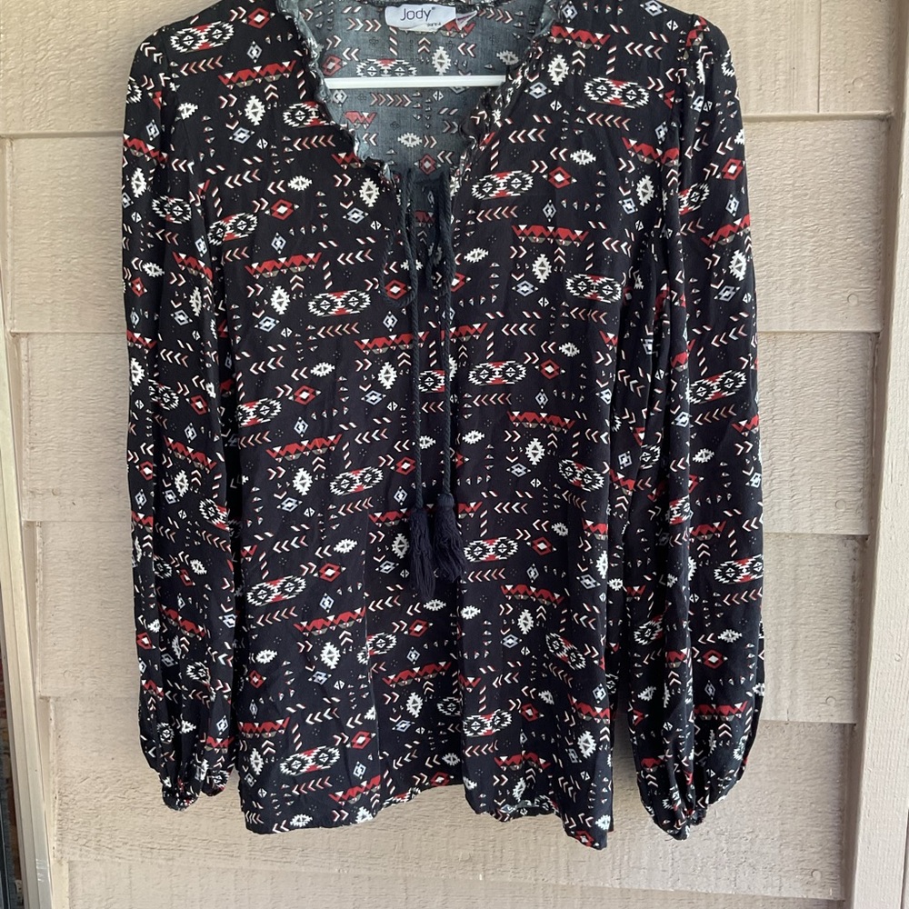 Jody of California top tribal print black tone made in USA